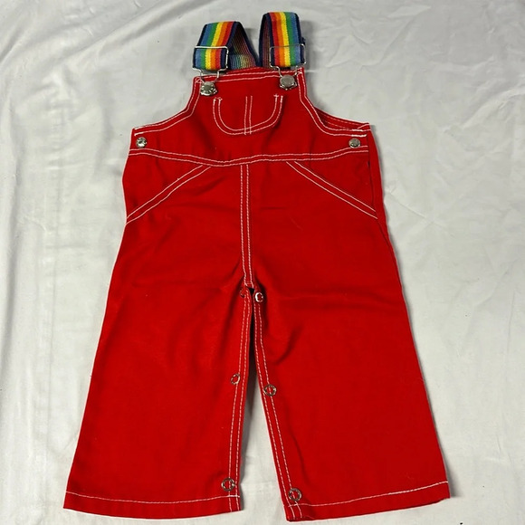 Little Rascals LIKE NEW HBC Vintage Overalls-rainbow Elastic straps. 12 mo - Picture 1 of 4